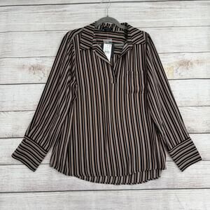 Pleione Striped V-Neck Long Sleeve Blouse Womens XL Black Gray Rust NEW